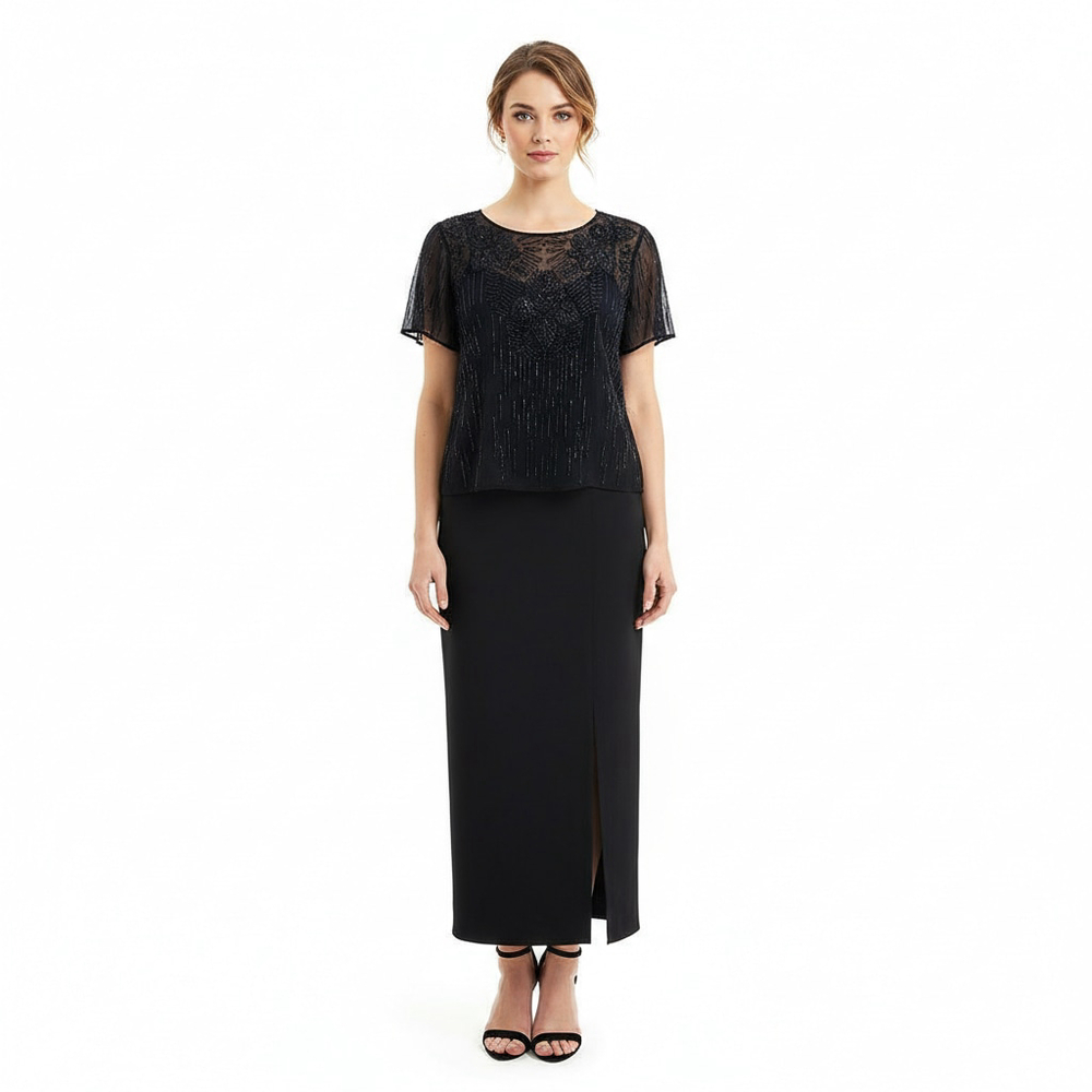 NWT Vintage Liz Claiborne Night Navy Beaded Maxi Dress 8P